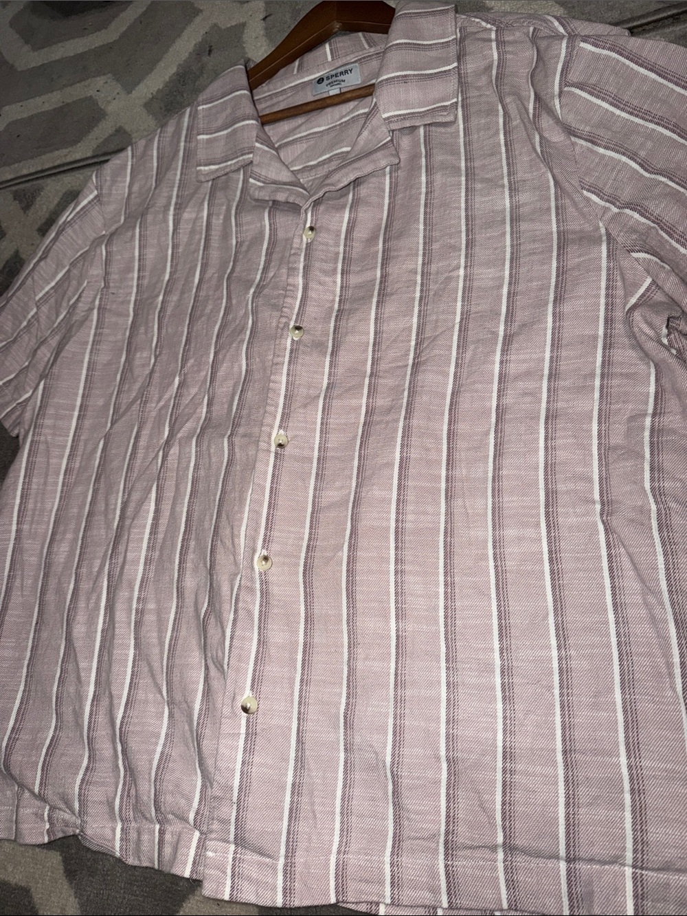 Men’s 2X sperry pink striped linen button up shirt
